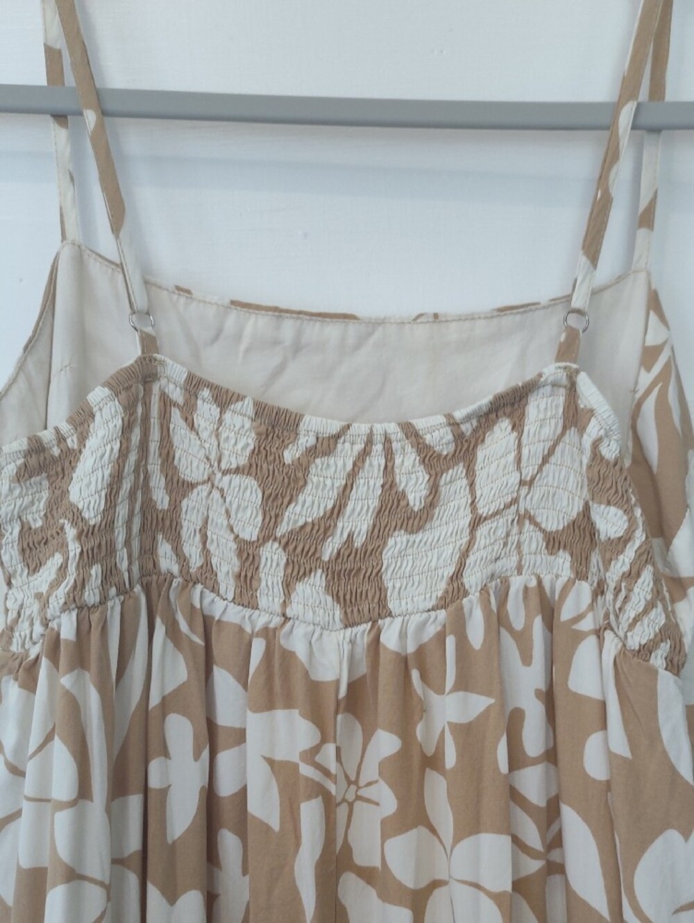 Beige and White Floral Maxi Dress with Spaghetti Straps - Picture 4 of 6